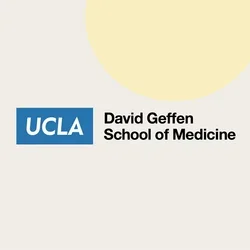 David Geffen School of Medicine logo on a sandstone background with a rising sun.